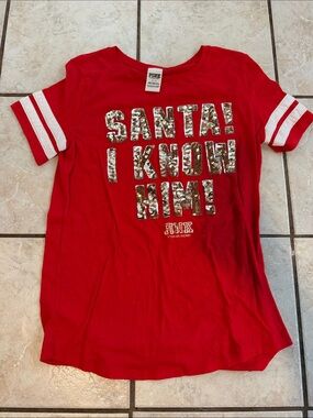 PINK Victoria's Secret Red Short-Sleeve Sequin Slogan Tee